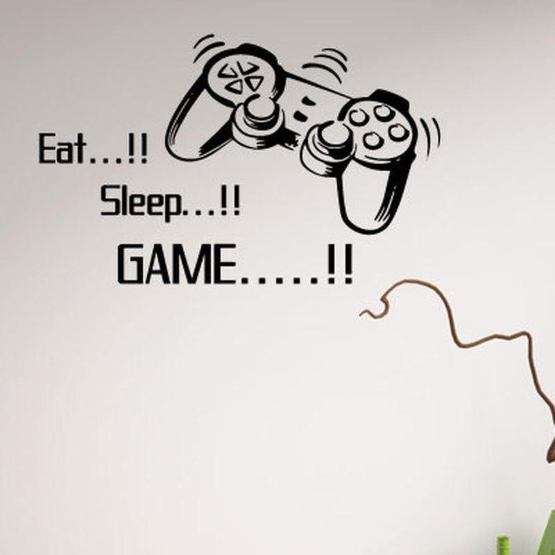 New Eat Sleep Game Wall Stickers Boys Bedroom Letter DIY Kids Rooms Decoration Art