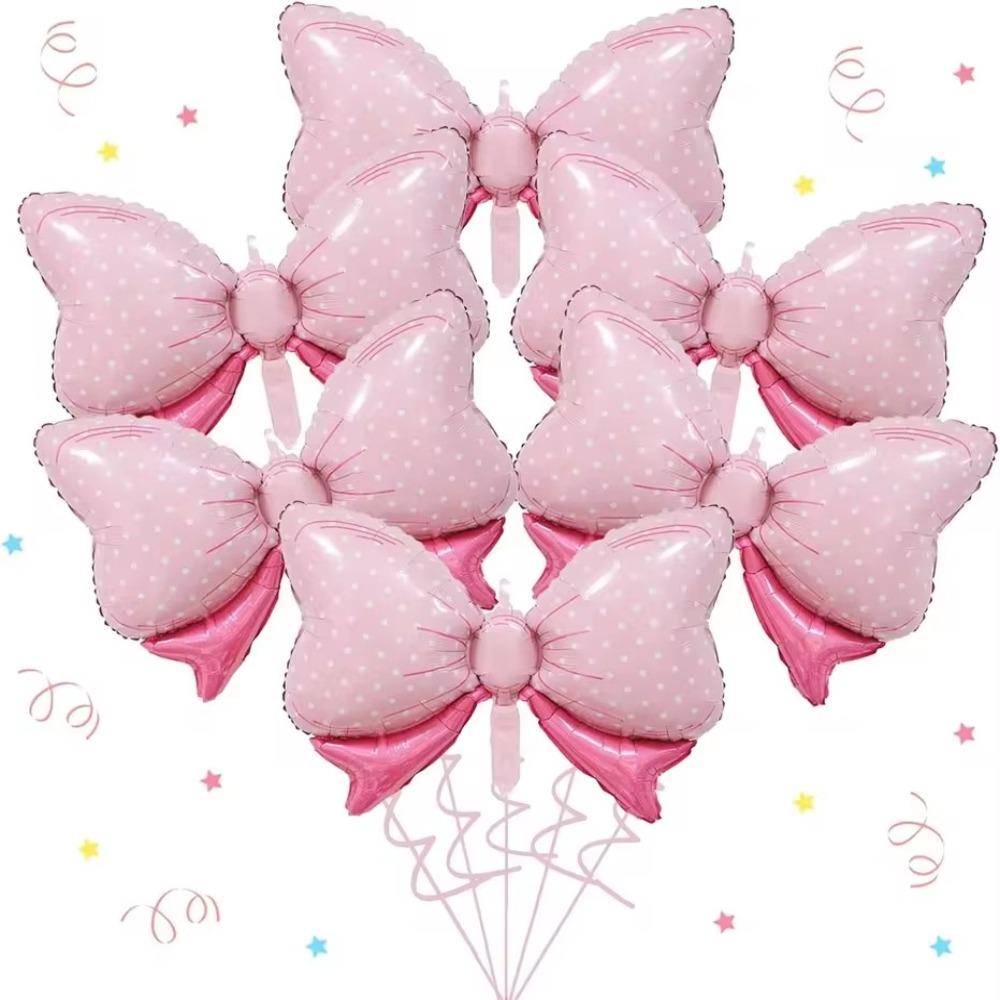 6Pcs Reusable Aluminum Foil Balloons Blue Pink Party Balloons Bow Balloons Birthday Party