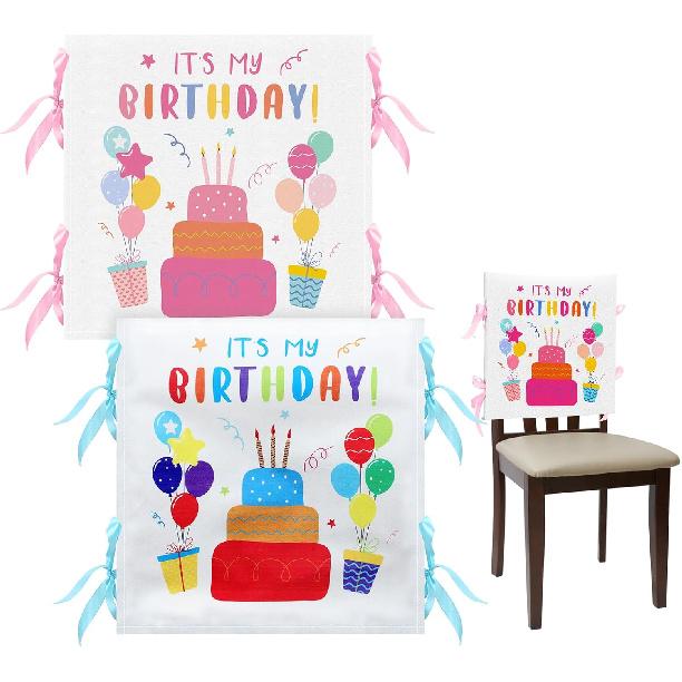 Tudomro 2 Pieces Birthday Chair Cover for Classroom It's My Birthday Chair Cover with Ribbons Cupcake Seat Back Decor for Kids Office Classroom