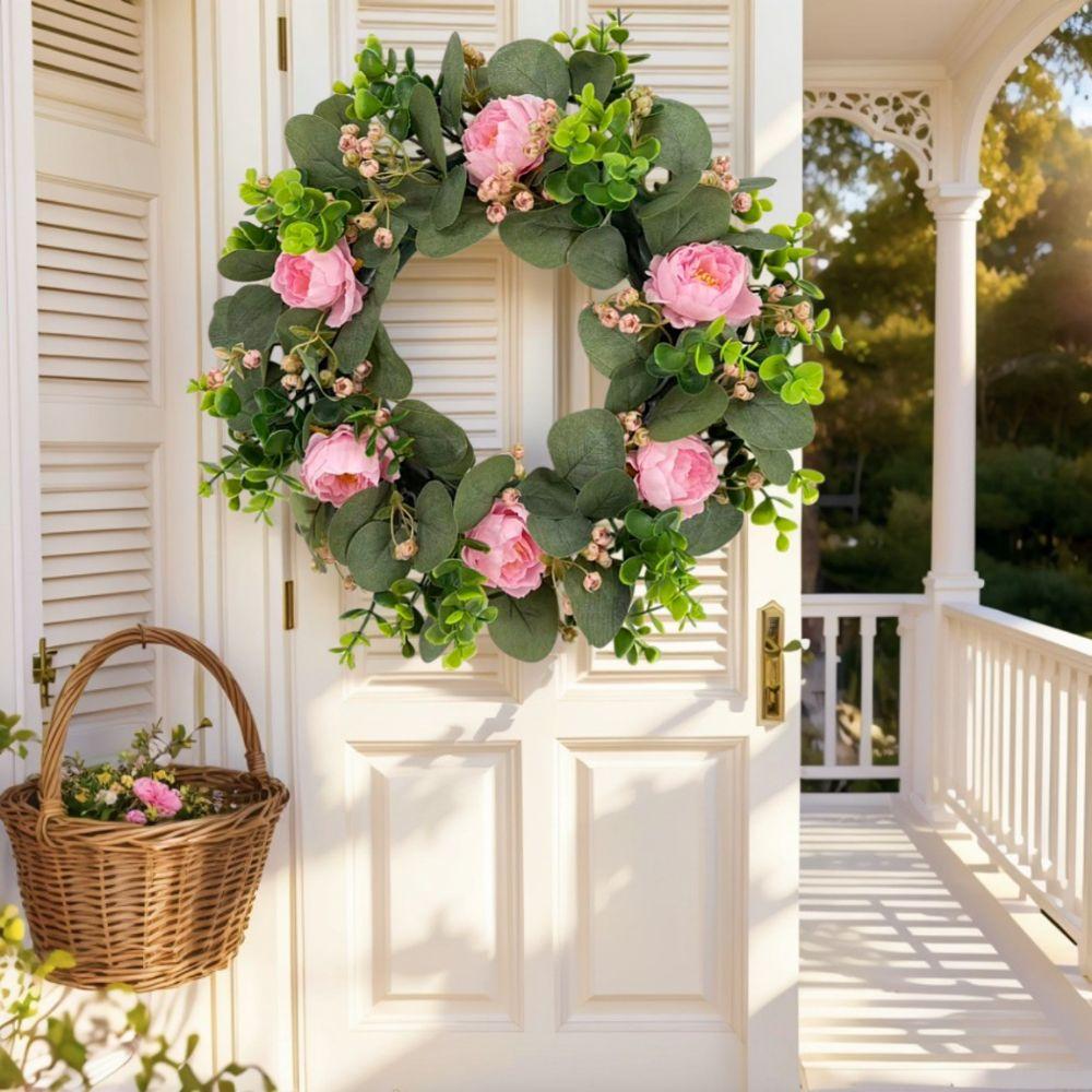 Green Leaves Artificial Peony Eucalyptus Wreath 38cm Artificial Flower Ornament Holiday