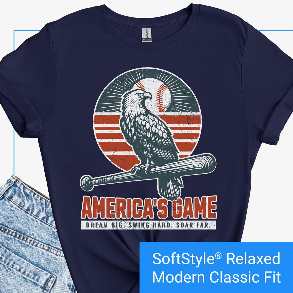 Retro Patriotic Baseball T Shirt, America’s Game Baseball Shirt, Baseball Dad Gift, Baseball Coach Gift Tee, 4th of July USA Eagle T Shirt