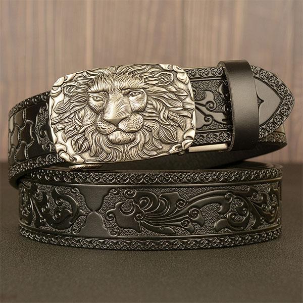 Belt Genuine Leather Belt for Men Carving Pattern Automatic Buckle Belt Strap for Jeans