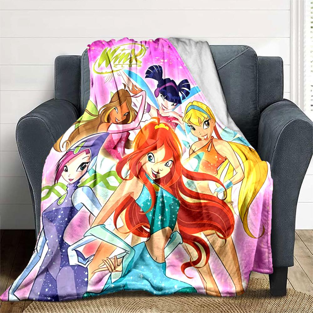 Winx Club Magic Friendship Flannel Blanket Super Soft Warm Cozy Blanket For Sofa Bed Office Travel Allseason Home Decor Gift