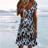 Summer Fashion Women's V Neck Short Sleeve Flower Printed  Dress Sex Short Skirt Dresses