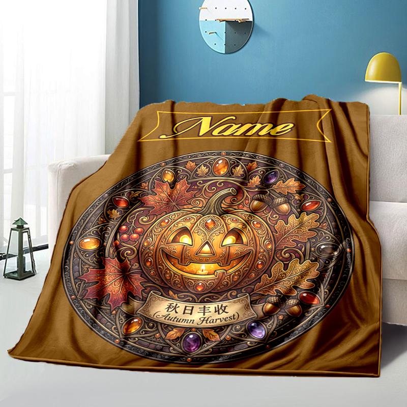 1PC Custom Name Autumn Harvest Festival outdooor Flannel blankets Throw Blanket All-Season Throw Gift Bedspread for Couch, Bed, Camping Holiday Birthd