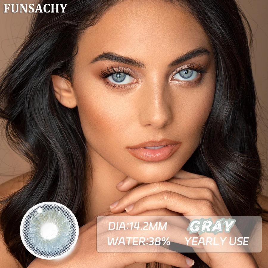 FUNSACHY Цветные контактные линзы Годовые Коричневые линзы для макияжа глаз Красота Зеленые цветные линзы Модные Серые зрачки Контакты 2 шт.