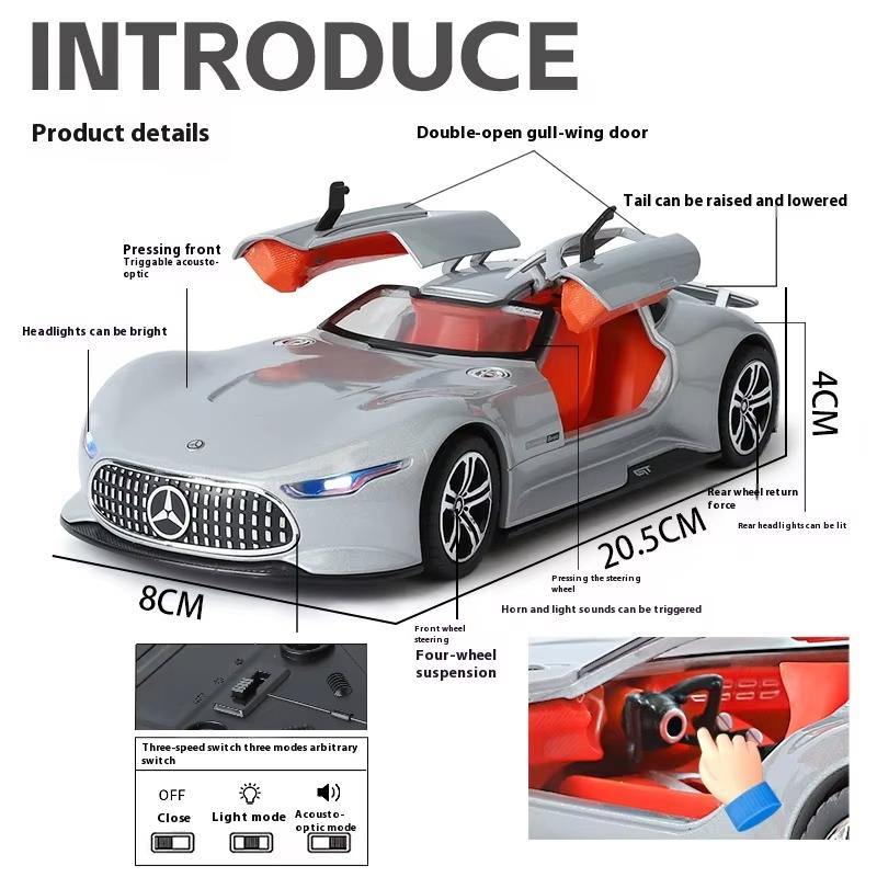 1:24 AMG Mercedes Benz GT Звук и Свет Инерционный Литой Легкосплавный Автомобиль Модель Игрушки Со Звуком и Светом Украшение Транспортного Средства Игрушка Подарок Мальчику