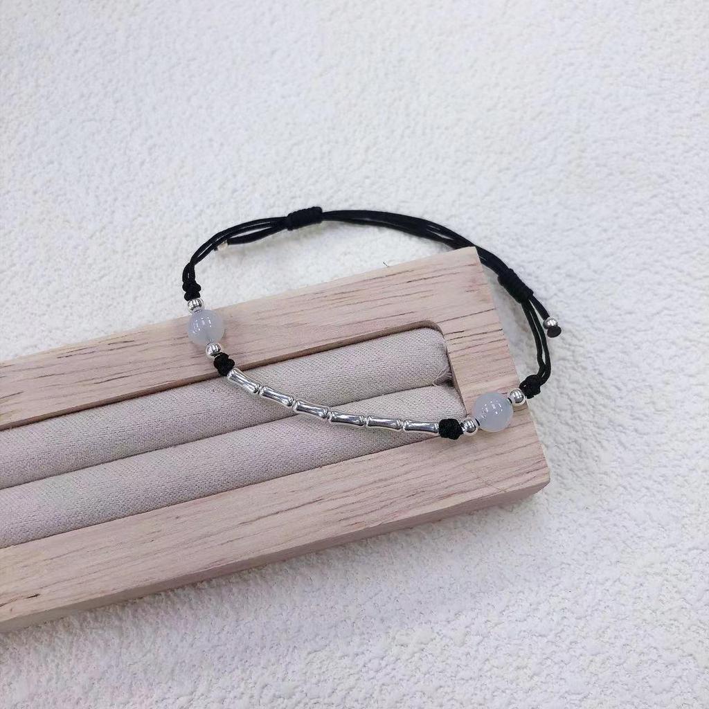 Sterling Silver S925 Bamboo Agate Red Rope Bracelet "Bamboo Joy" - Success Charm for Women In Postgraduate Entrance Exam.