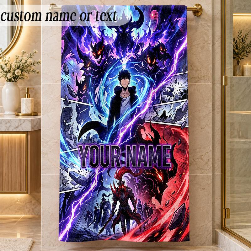 Beach TowelSolo Leveling Custom Name Text Personalized Soft Towel for Beach Pool Indoor Home Decor Gift