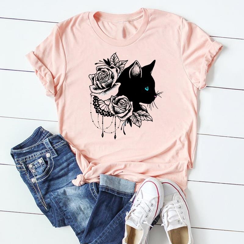 (Азиатский размер) Футболка женская футболка с рисунком унисекс с принтом модная одежда унисекс с коротким рукавом кошка животное домашнее животное графическая футболка унисекс