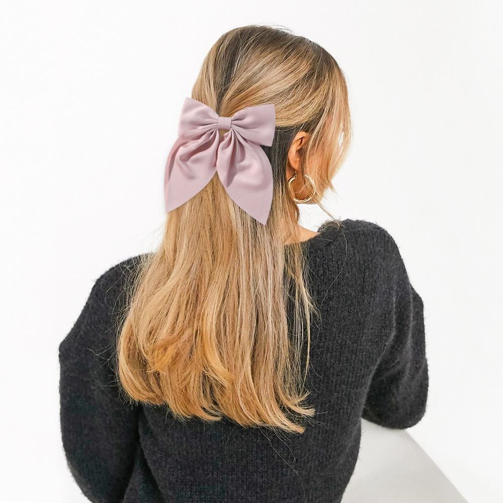 Chiffon Bow Hair Clip Women Large Bowknot Stain Hairpin Girls Solid Color Ponytail Clip Hair Accessories Headwear Gift