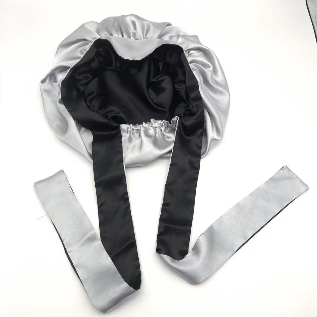 New Large Satin Silk Long Satin Bonnet With Head Tie Band Bonnet Edge Wrap for Women Curly Braid Hair