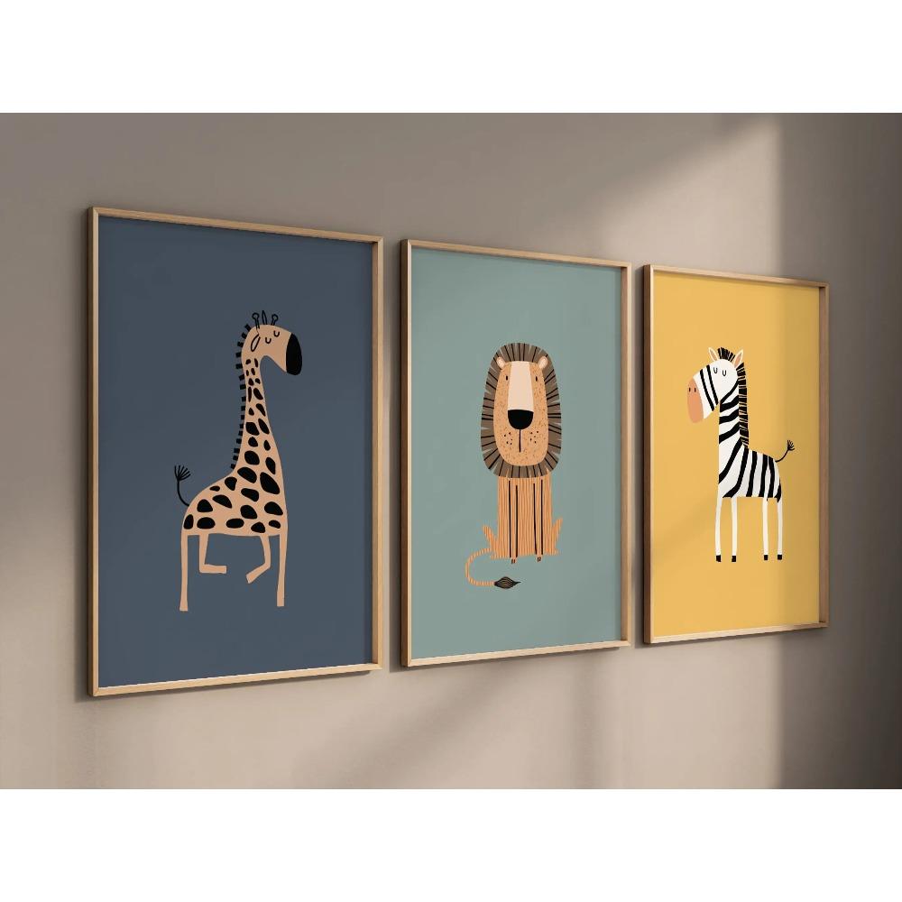 Safari Animal Nursery Prints Canvas Poster Boho Jungle Wall Art Decor Birthday Baptism Gift Home Bedroom Living Room Decoration