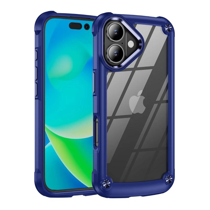 Прочный противоударный бронированный бампер для iPhone 16 15 14 13 12 11 Pro Max 16Plus с мягкой рамкой из ТПУ, гибридная прозрачная задняя крышка