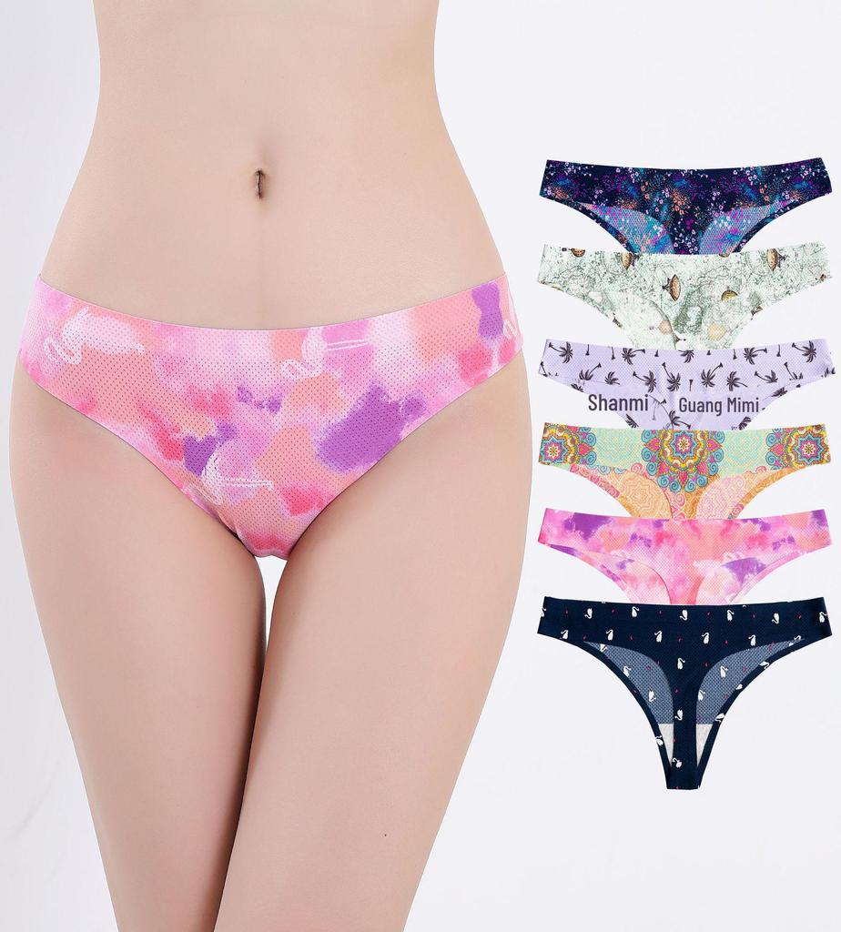 Sexy Seamless One-Piece Printed Mid-Waist Thong