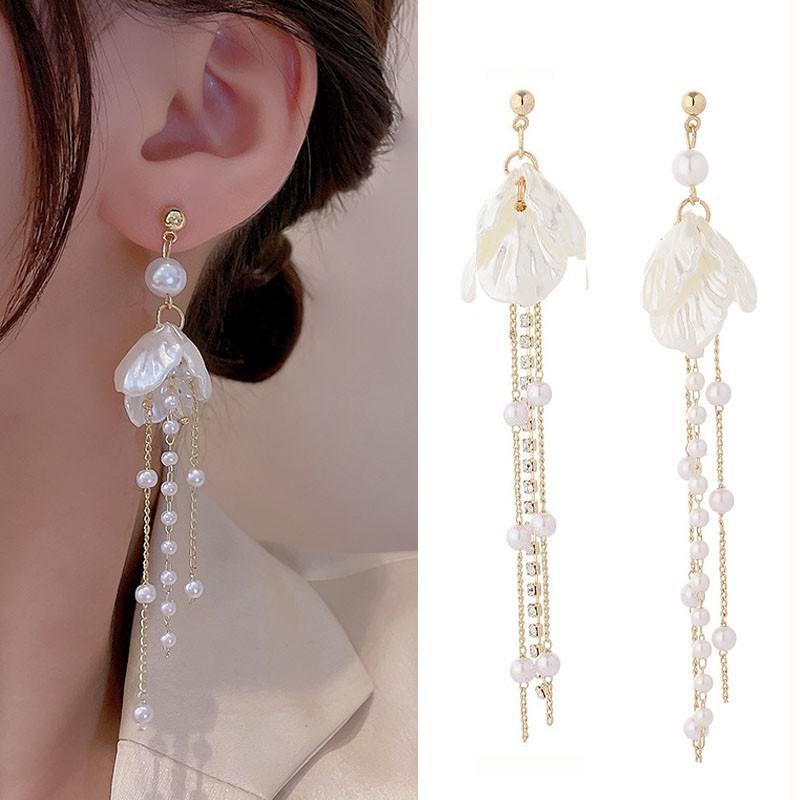 925 Silver Needle Korean Fashion Pearl Tassel Earrings For Women Jewelry Trending New Luxury Women's Zircon Pearl Earrings