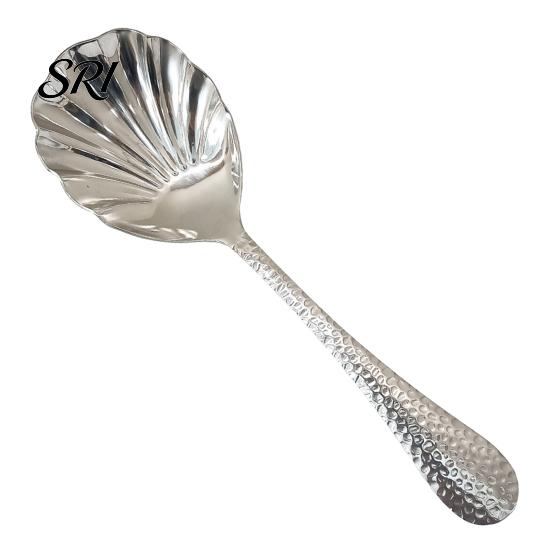 Decorative Serving Spoon Hammer-Grain Handle Shell Shape Design Polished Mirror Finish Soup Kitchen Tableware Artistic