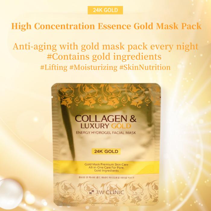 [3W CLINIC] ГИДРОГЕЛЕВАЯ МАСКА ДЛЯ ЛИЦА С КОЛЛАГЕНОМ И ЭНЕРГИЕМ РОСКОШНОГО ЗОЛОТОГО ТИПА