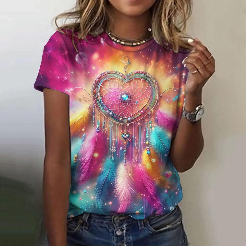 Summer Dreamcatcher Graphic Print Women's T-Shirt Design Tee Plus Size Female Crop Top Women's Clothing Shirt Short Sleeve Tee