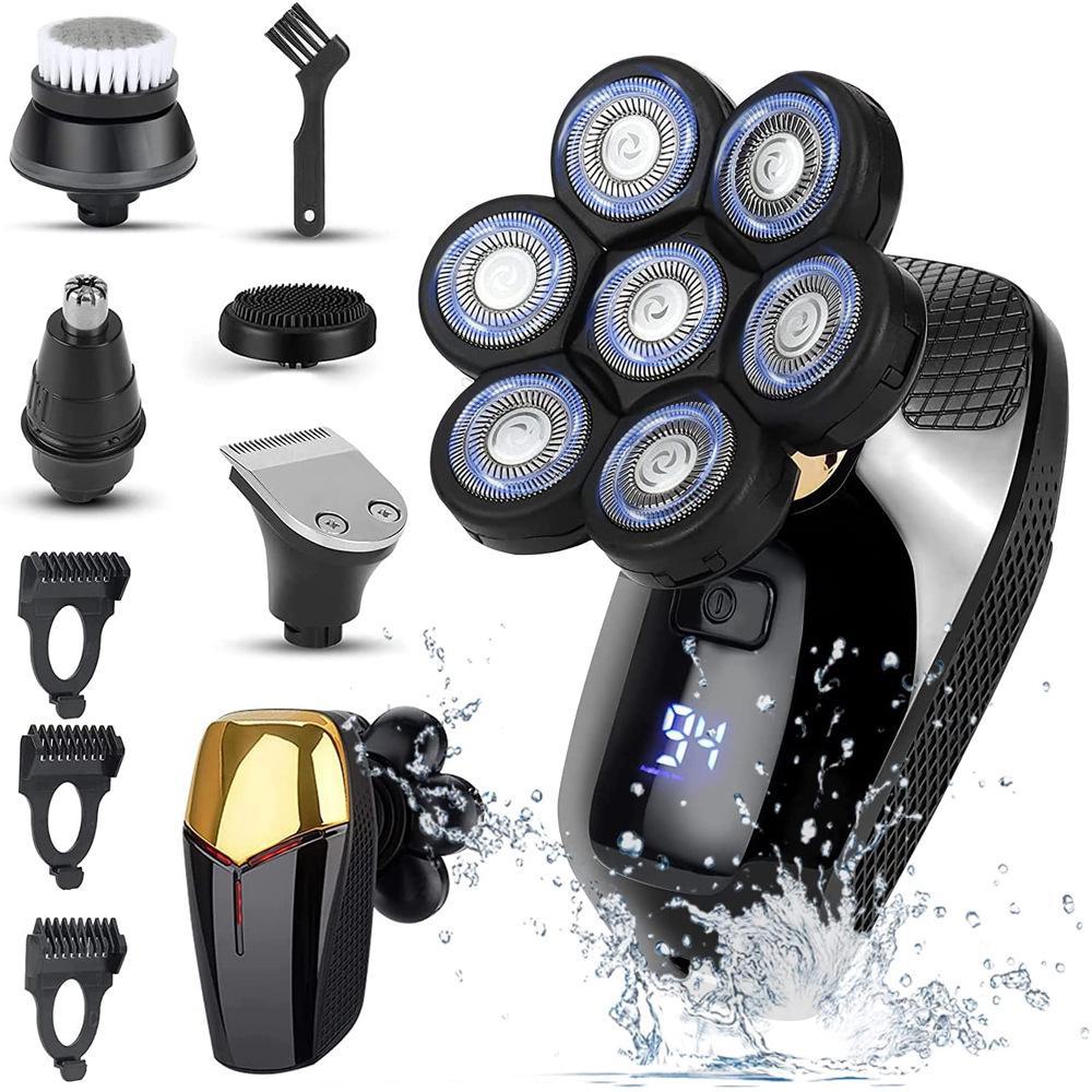 7D Rechargeable Electric Shaver for Bald Heads and Beards - Portable and Self-Help Hair Remover