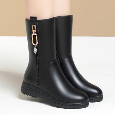 Зимние женские удобные ботинки из мягкой кожи, плоские однотонные ботильоны, теплые зимние ботинки, модные нескользящие теплые ботинки на толстой подошве