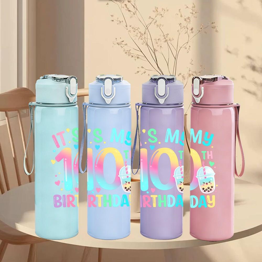 1PC Its My 10th Birthday Rainbow Print 750ml Color Plastic Sports Water Bottle Leakproof Flip Straw Lid Suitable for Sports Office Home Use