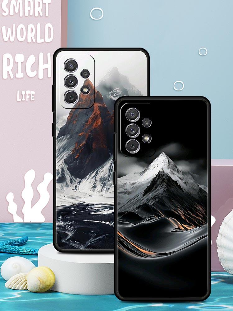 Черный чехол 'Горная вершина' для Samsung Galaxy A55 A35 A17 A07 A15 A13 A25 A51 A71 A72 A73 A32 A52 A52S A41 5G Мягкий ТПУ корпус