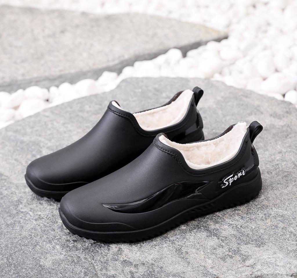 Короткие дождевые ботинки мужские низкие модные короткие дождевые ботинки мужские водные ботинки с плоским дном нескользящие и износостойкие флисовые водонепроницаемые клеевые бахилы