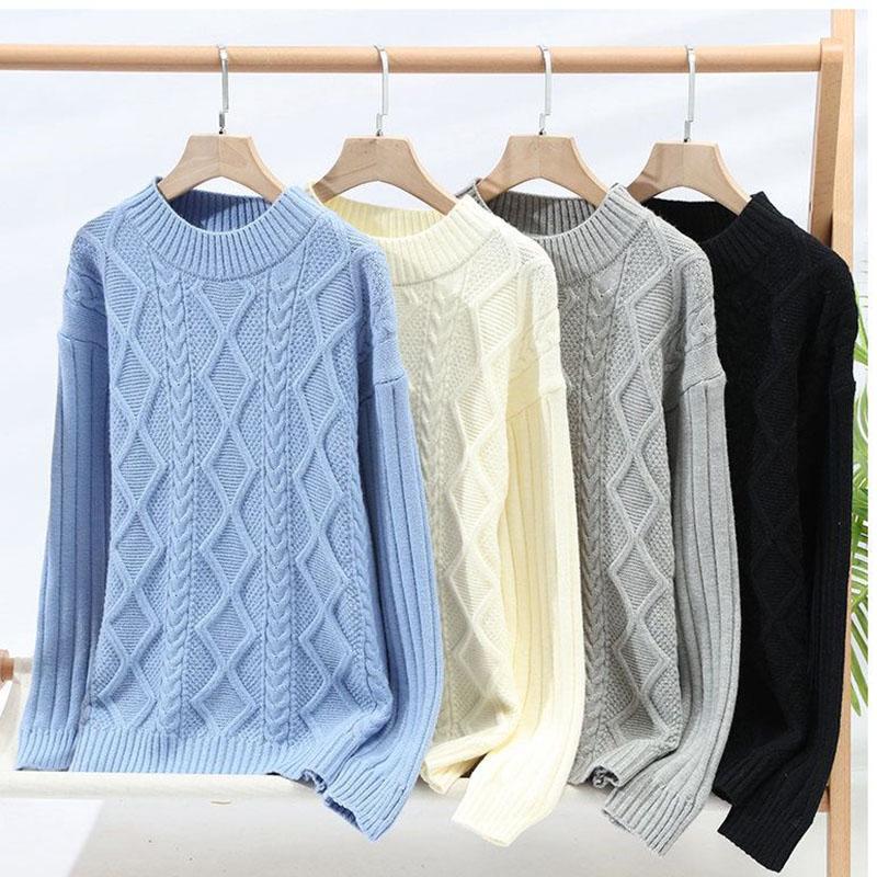Утолщенный свитер, женский осенне-зимний теплый удобный мягкий пуловер с круглым вырезом, однотонные вязаные топы