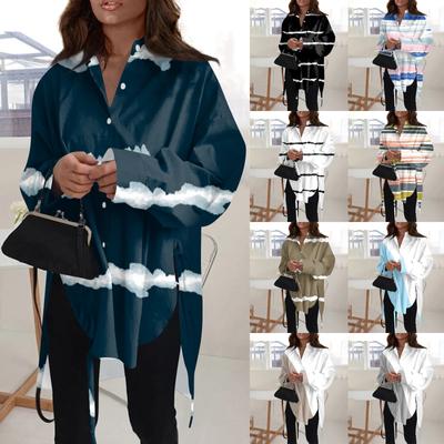 Модная повседневная рубашка свободного типа с пуговицами и полосатым принтом с длинным рукавом и лацканами для женщин