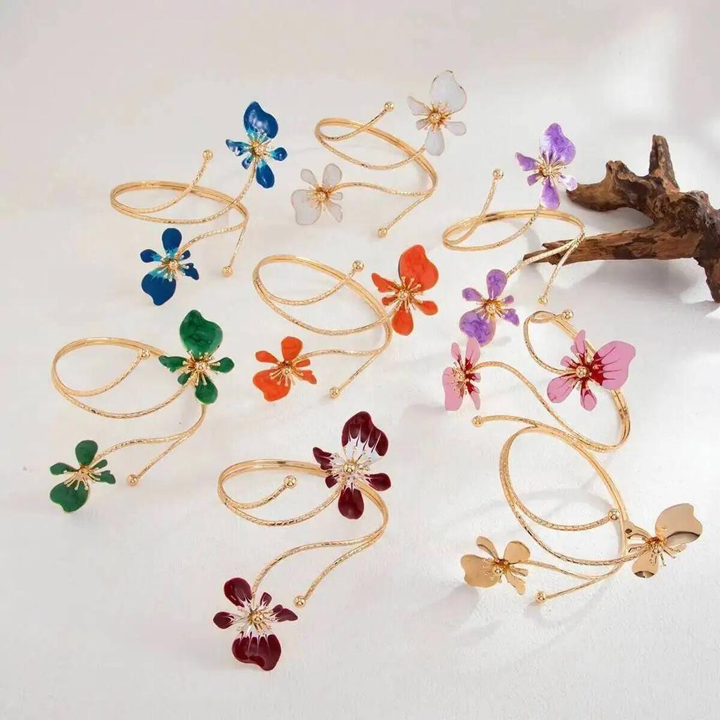 SHIXIN 8Colors Vintage Exquisite Floral Open Cuff Armlet Women Fashion Metal Oil Drip Arm Bangle Adjustable Armband Jewelry Gift