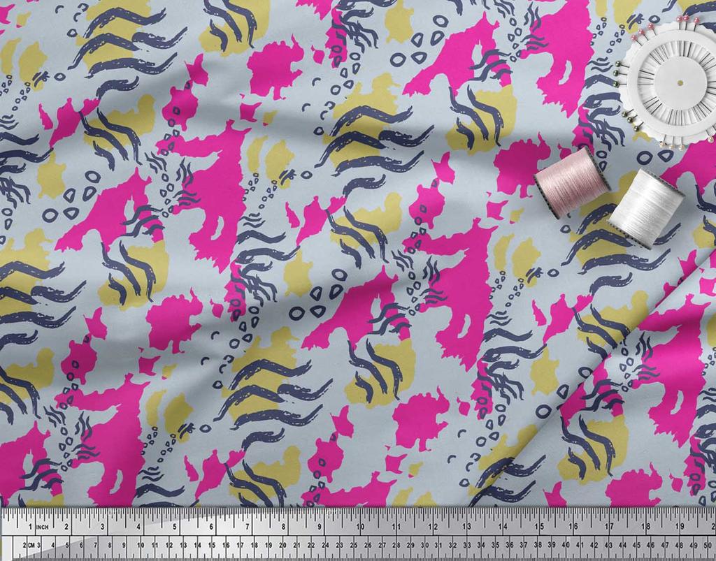 Soimoi Red Japan Crepe Satin Fabric Zebra & Leopard Animal Skin Print Fabric by the Metre 42 Inch