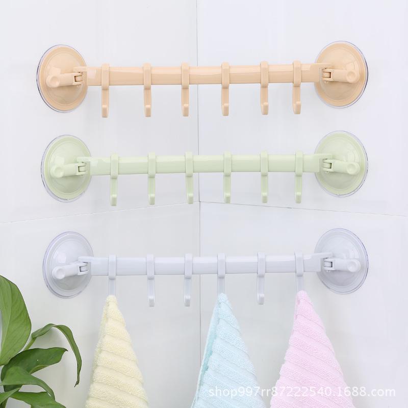 Modern Adjustable 6-Hook Plastic Seamless Kitchen Wall Hook Strong Suction Cup Storage Suction Hook ABS Sticky Hook Adhesive Bag