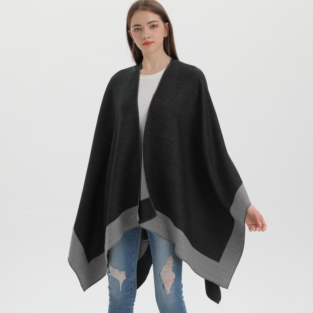 Women's Versatile Solid Color Spring Scarf Shawl - Imitation Cashmere Poncho for All Seasons