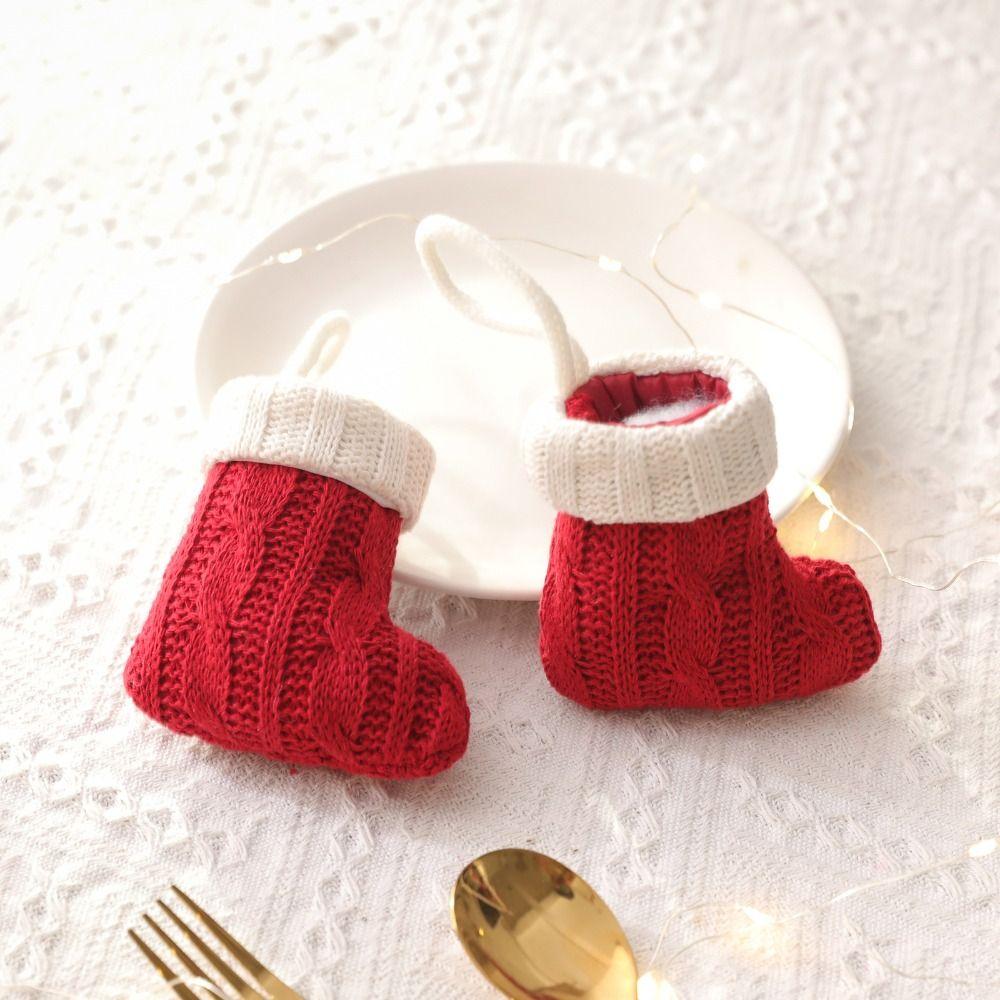 Red/Green Christmas Knitted Green Sock Mini Xmas Tree Gift Bag  Home