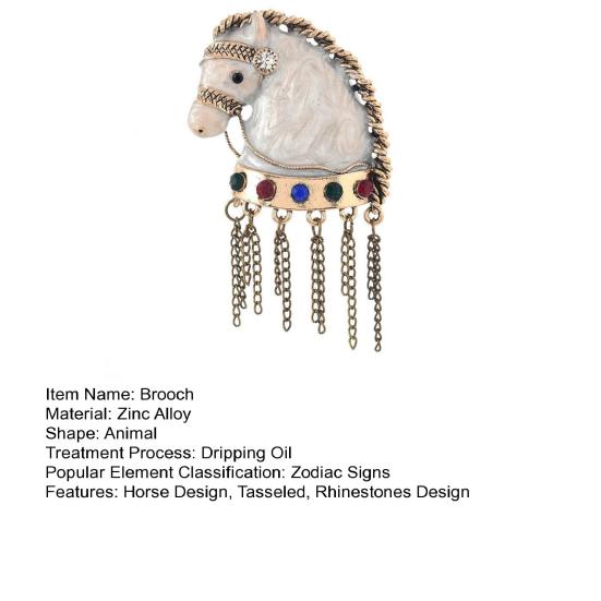 Retro Brooch Tasseled Horse Head Design Men Women Pin Clothes Hats Bags Collar Badge Fashion Accessory