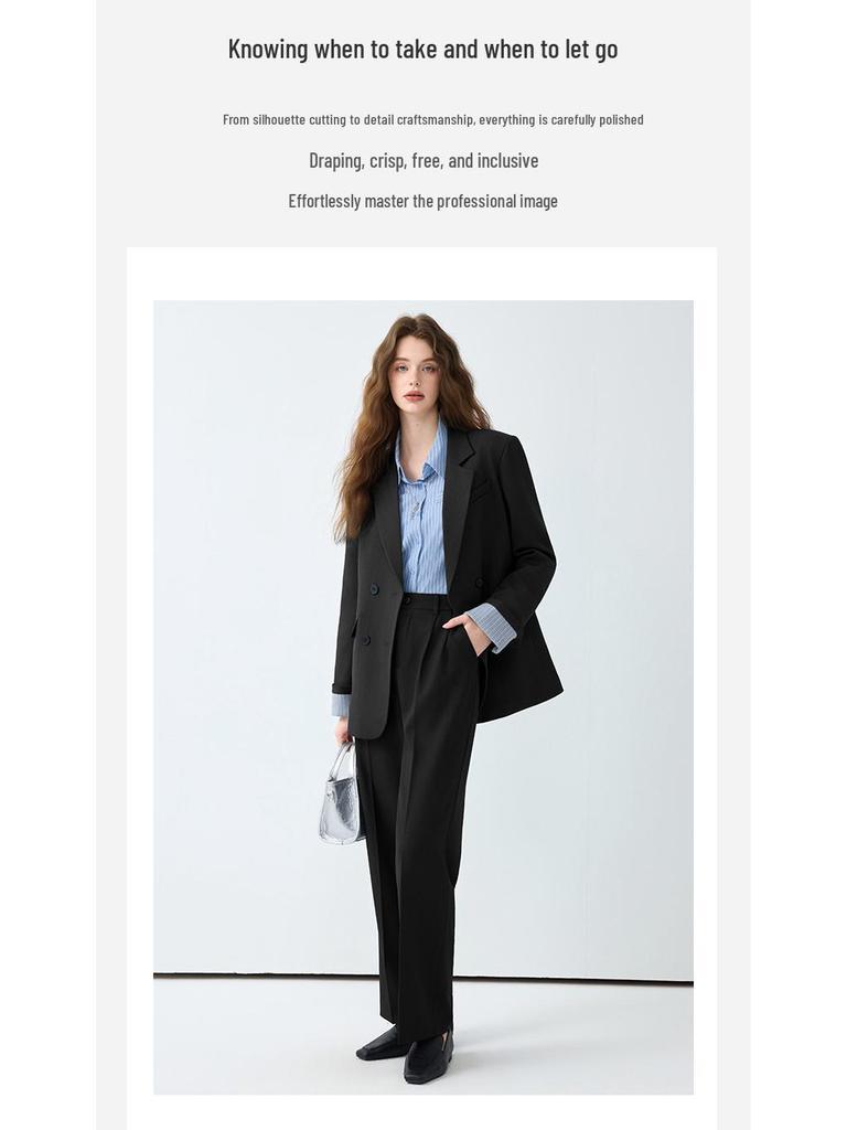 Женский повседневный костюм высокого класса: Осенний профессиональный стиль с темпераментом, включает куртку и брюки палаццо