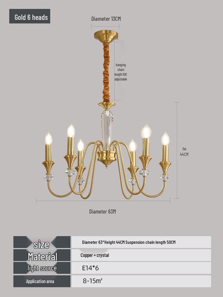 Роскошная французская люстра из чистой меди: Ретро Подвесной Светильник-Свеча для Гостиной, Столовой или Главной Спальни