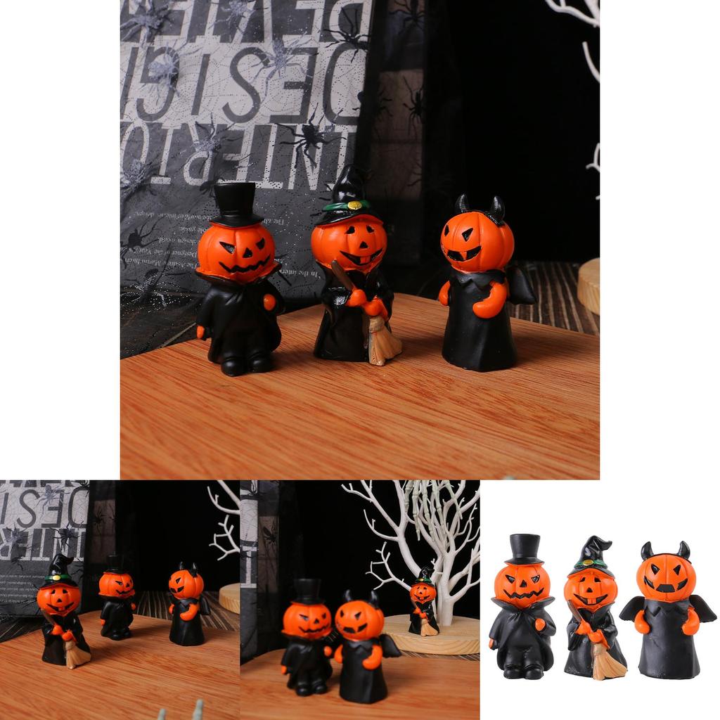 Halloween Mini Pumpkin Demon Figure Set With Resin Craft For Home Party Decor