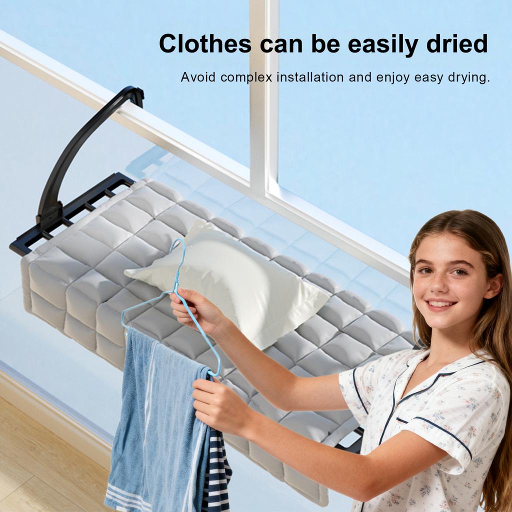 Foldable Clothes Rack with Sock Clips Window Towel Storage Rack Reusable Household Hanging Airer for Balcony Railings Windowsill
