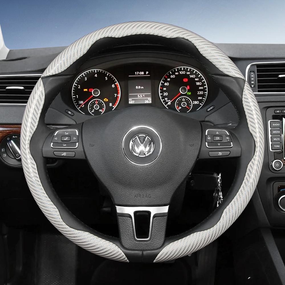vcxja9 Suitable for Volkswagen Carbon Fiber Texture Steering Wheel Cover with Segmented Quick-Release Design, Durable, for Tiguan Golf T-Roc Polo 
