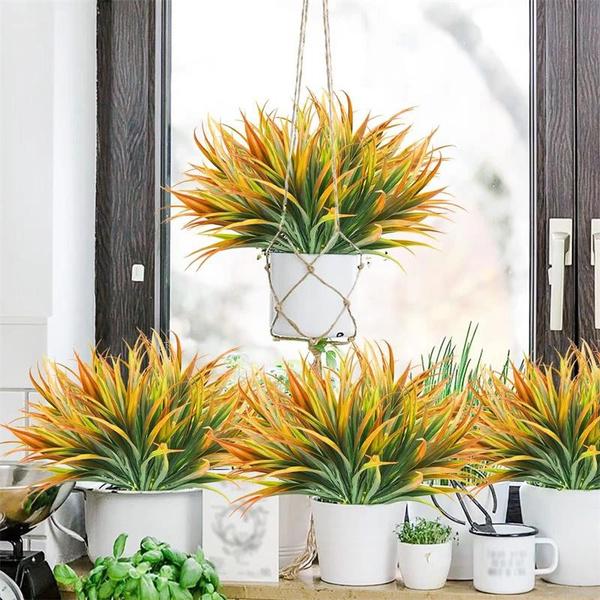 5 pcsOutdoor Fake Plants UV Resistant Artificial Tropical Plants Spider Ivy Fake Grass for Home Window Garden Office Patio Hanging Planter