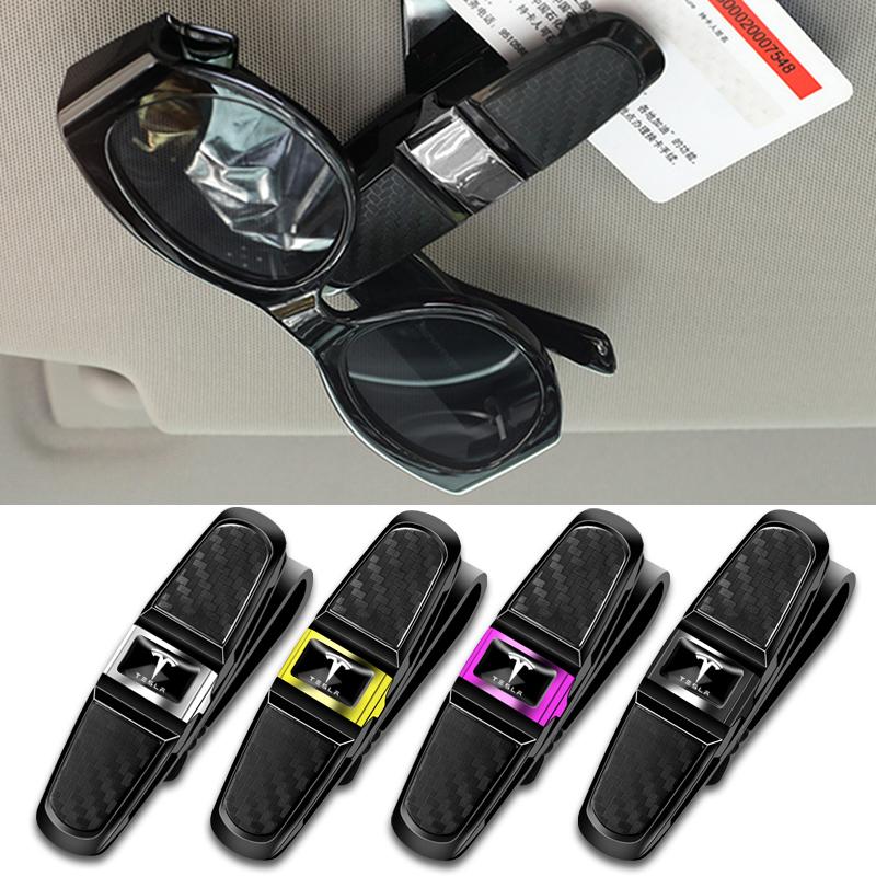 Car Sun Visor Glasses Fastener Clip Holder For Sunglasses Eyeglasses Ticket Card Multifunction Tesla Model 3 Y Car Interior