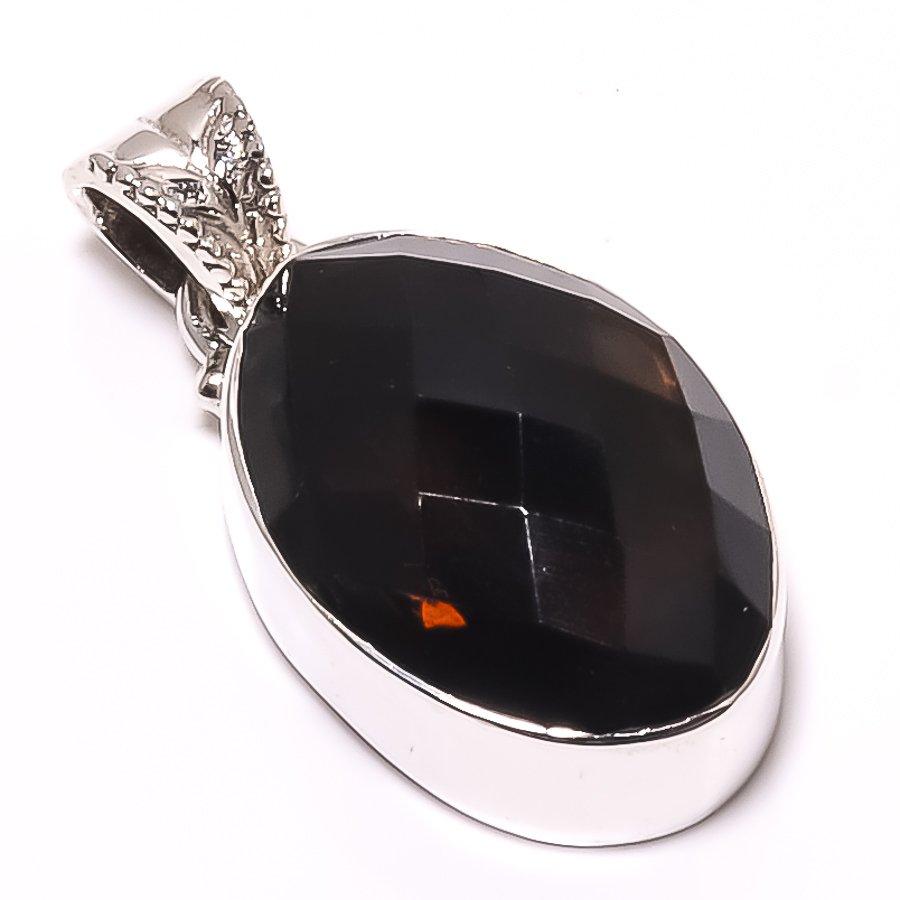 Natural Smoky Quartz Gemstone 925 Solid Sterling Silver Gift Pendant 1.14" R3V43