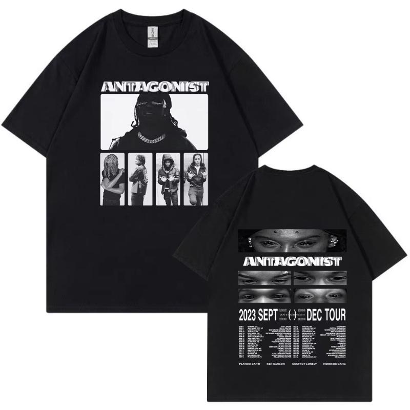 Футболка с принтом рэпера Playboi Carti, футболка с туром Antagonist 2023, футболка для фанатов концертов, унисекс, модная, хип-хоп, с коротким рукавом, оверсайз
