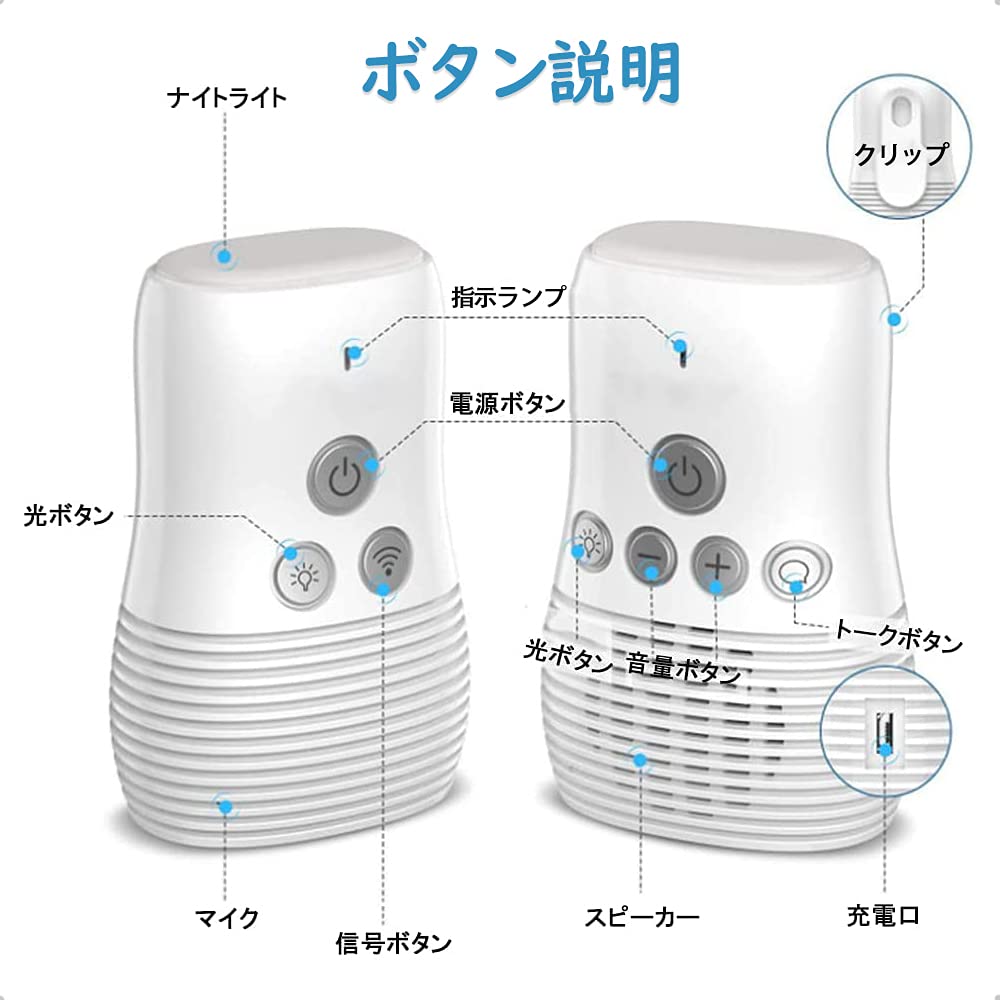 TJK Audio Baby Monitor with Remote Night and Perfect for and Elderly Baby Gift Monitor, Two-Way Audio, Control, Light, Built-in Microphone, Clip,