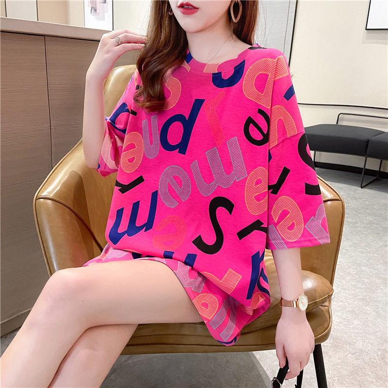 Лето 2024 г., женская футболка большого размера в корейском стиле с буквенным принтом и графикой y2k, топы, длинная футболка Harajuku, подруга, каваи, одежда, уличная одежда