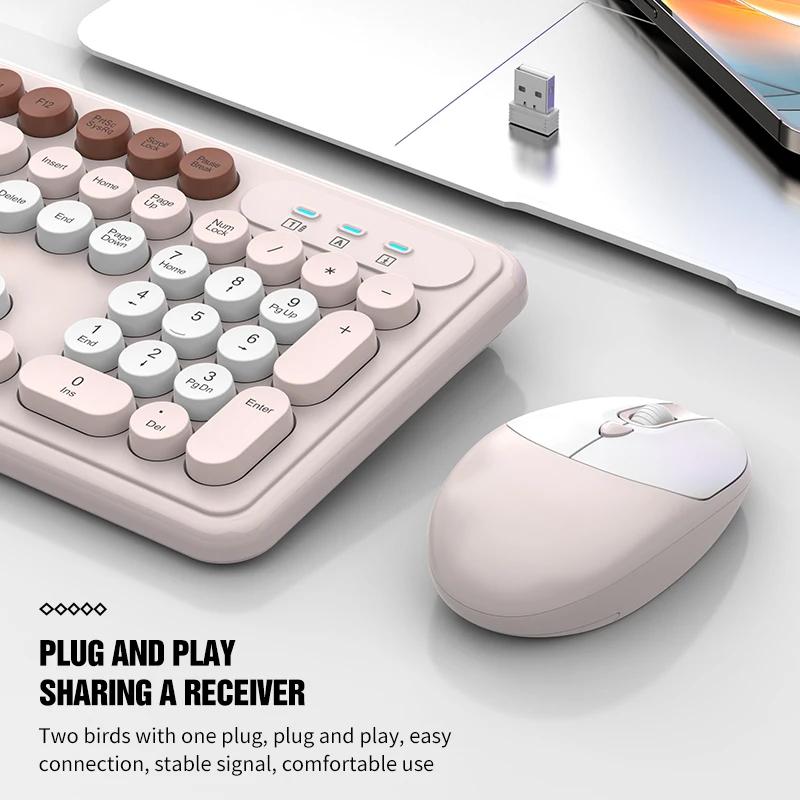 Wireless Office Keyboard and Mouse Set/Quiet, Stylish Keyboard/2.4G / Pink