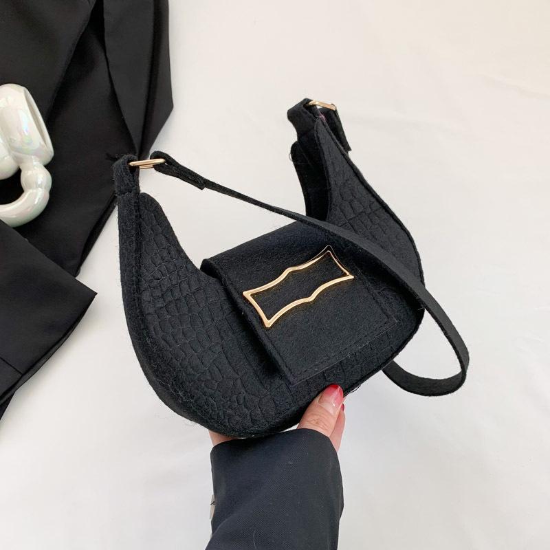 Фетровая женская сумка Сумка-полумесяц Кошачий замок Сумка-полумесяц Каменный узор Сумка подмышкой Креативная мода Одиночная