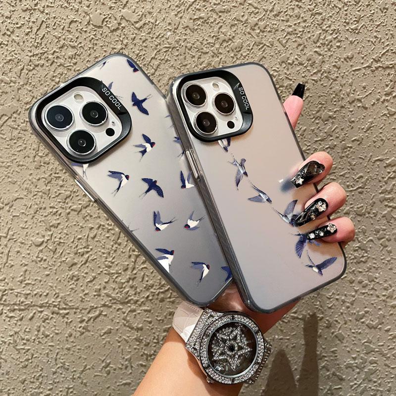 Лазерный чехол для телефона с узором «Коллаж из ласточек» для iPhone 17 16 Pro Max 15 14 Pro Max Plus 13 Mini 12 11 Pro Max Мультяшные задние крышки
